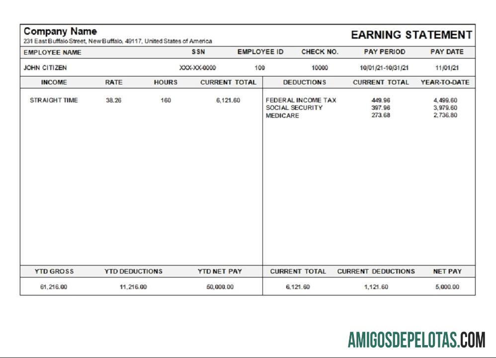 Esboço de pagamento dos EUA Michigan exemplo